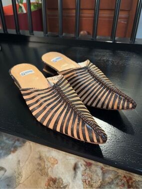 Striped Brown and Black Slip-On Women’s Moroccan Leather Mules